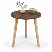 (Rustic Brown) 40cm Round Side Table 50cm Tall 3 Wooden Legs
