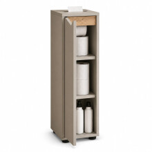 (Beige & Oak) Slim Bathroom Cabinet w/ Toilet Roll Holder