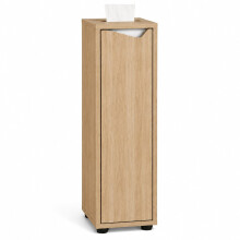 (Oak & White) Slim Bathroom Cabinet w/ Toilet Roll Holder