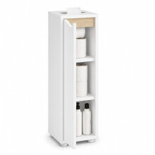 (White & Oak) Slim Bathroom Cabinet w/ Toilet Roll Holder