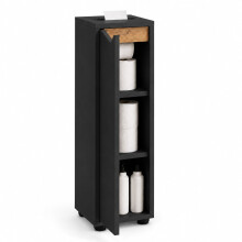 (Black & Rustic Oak) Slim Bathroom Cabinet w/ Toilet Roll Holder