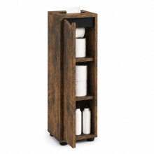 (Rustic Oak & Black) Slim Bathroom Cabinet w/ Toilet Roll Holder