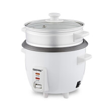 GEEPAS Rice Cooker with Steamer, 0.6L, 300W, Keep Warm Function, Non-Stick Pot, Automatic Cooking, Accessories.