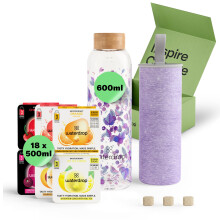 waterdrop Glass Starter Set – 600ml Borosilicate Glass Bottle + 18 Sugar-Free Microdrink Hydration Cubes in 6 Flavours, Vitamin C & B Infused