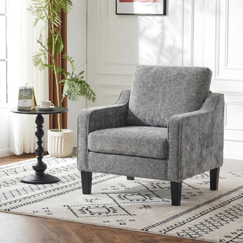 (Dark Grey)Modern Armchair with High Back,Cushion