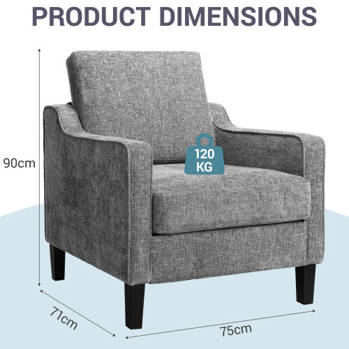 (Dark Grey)Modern Armchair with High Back,Cushion 1