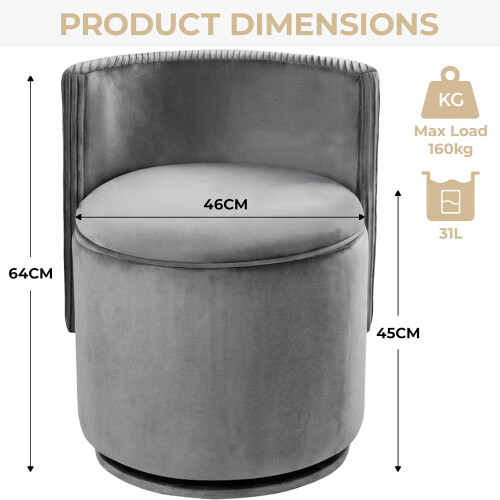 (Dark Grey)360° Swivel Vanity Chair with Storage 1