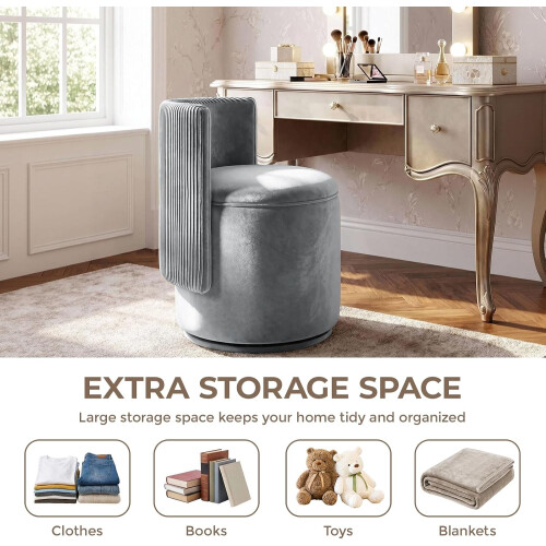 (Dark Grey)360° Swivel Vanity Chair with Storage 2