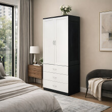 2-Door Wardrobe with 3 Drawers & Hanging Rail