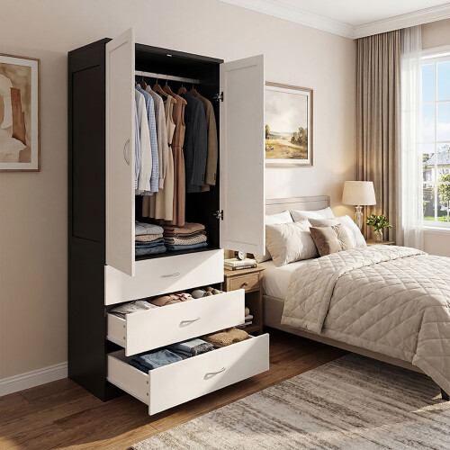 Living And Home 2-Door Wardrobe with 3 Drawers & Hanging Rail 2