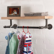 Wall Mounted Storage Shelf with Metal Pipe Towel Rack