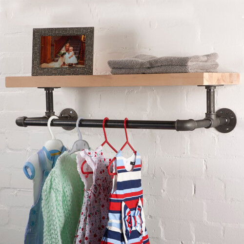 Living And Home Wall Mounted Storage Shelf with Metal Pipe Towel Rack