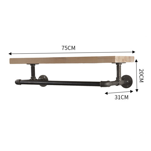 Living And Home Wall Mounted Storage Shelf with Metal Pipe Towel Rack 2