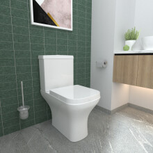 Modern Close Coupled Square White Toilet Pan and Soft Close Seat Bathroom WC