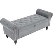 (Light grey) TLGREEN Ottoman Storage Padded Bench