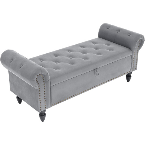 (Light grey) TLGREEN Ottoman Storage Padded Bench