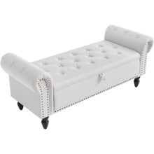 (White) TLGREEN Ottoman Storage Padded Bench