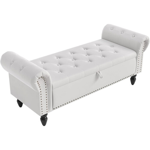(White) TLGREEN Ottoman Storage Padded Bench