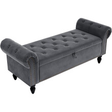(Dark grey) TLGREEN Ottoman Storage Padded Bench