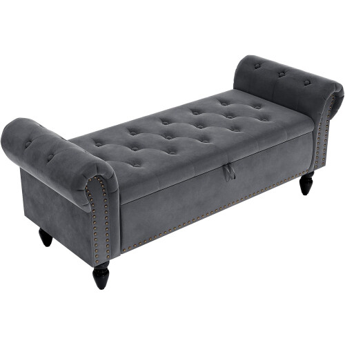 (Dark grey) TLGREEN Ottoman Storage Padded Bench