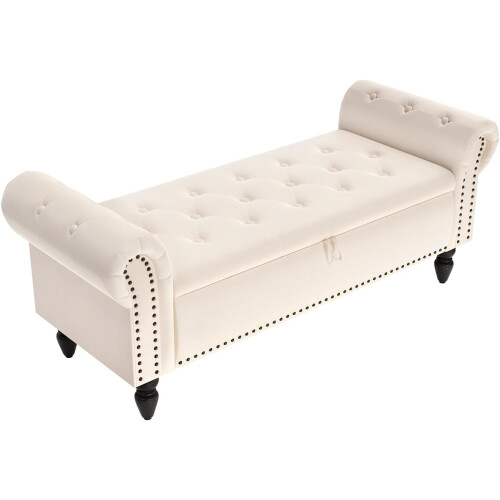 (Beige) TLGREEN Ottoman Storage Padded Bench