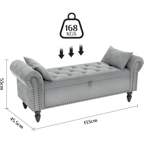 (Light grey) TLGREEN Ottoman Storage Padded Bench 1