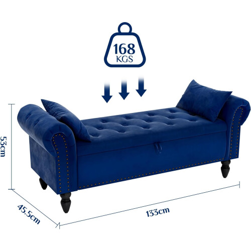 (Blue) TLGREEN Ottoman Storage Padded Bench 1