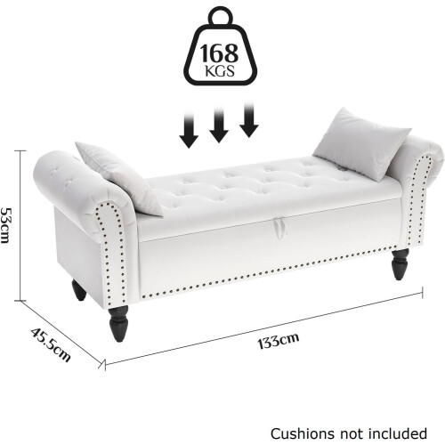 (White) TLGREEN Ottoman Storage Padded Bench 1