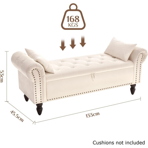 (Beige) TLGREEN Ottoman Storage Padded Bench 1