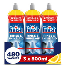 Finish Dishwasher Rinse & Shine Aid, Lemon, 2.4L (800ml x 3 pck), Ultimate Clean & Diamond Shine, Glass Protection, Spot Prevention, Better Drying vs