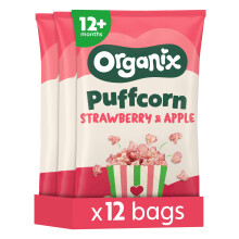 Organix Strawberry & Apple Puffcorn Multipack, 3 x (4 x 10 g Bags)