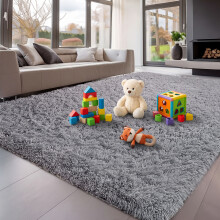Large Grey Shaggy Rug 160 x 230 cm Soft Fluffy Non-Slip Area Carpet for Living Room