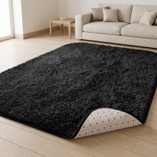 (200cm x 290cm (6ft 7" x 9ft 6"), Black Shaggy Rugs) Fluffy Rug Non-Slip Shaggy Rugs Living Room Carpet