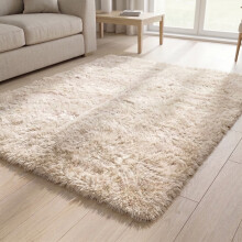 (200cm x 290cm OR 6ft 7" x 9ft 6"- Large Area Rug, Cream- Area Rug) Large Fluffy Shaggy Rugs Non-Slip Living Room Rug