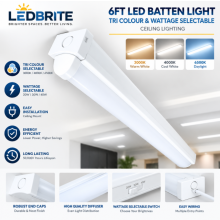 6FT LED Batten Light Tri Colour Wattage Selectable