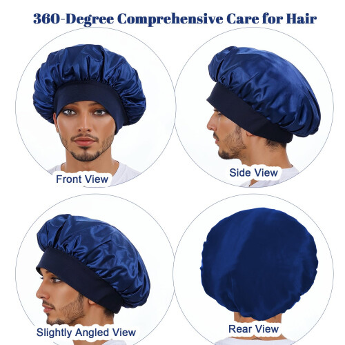 ValueBargain 3Pcs Silk Bonnet Men, Bonnets for Men Double Layer Satin 2