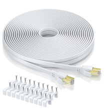 BAHIWOM Cat8 Ethernet Cable 40M with Clips,Flat HighSpeed 40Gbps RJ45 White
