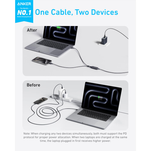 Anker Anker USB C Cable, 1.8m 2-in-1 Type C Cable, 140W Max Fast Charging for iPhone 1 1