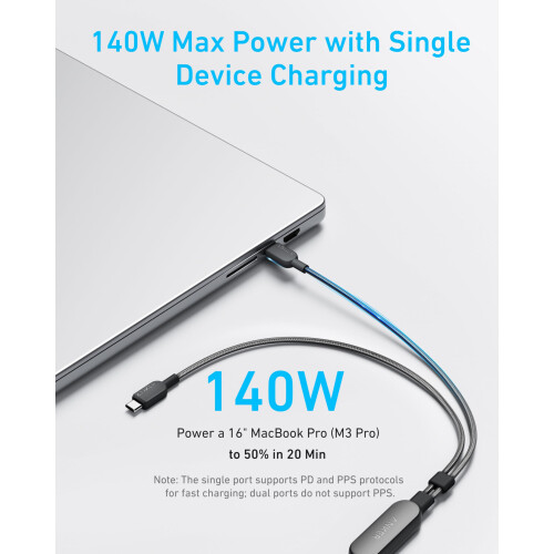 Anker Anker USB C Cable, 1.8m 2-in-1 Type C Cable, 140W Max Fast Charging for iPhone 1 2