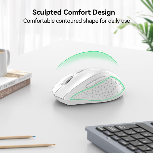 TeckNet TECKNET Wireless Mouse for Laptop, 4800 DPI Optical Computer Mice, White 2