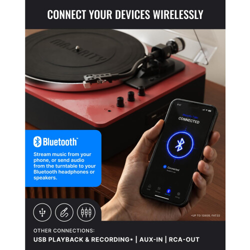 MAJORITY Folio Bluetooth Vinyl Record Player (Red) 2