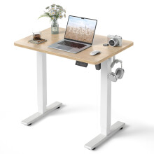 FEZIBO Electric Standing Desk 80 x 48 cm, Height Adjustable Computer Desk with Memory Presets, Sit Stand Home Office Desk, White Frame with Oak Top