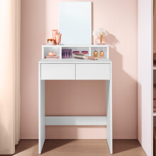 VASAGLE Collection - Dressing Table with Large Mirror, Vanity Table with 2 Drawers and 3 Compartments, Makeup Table, Modern, White KAILYN URDT103W01