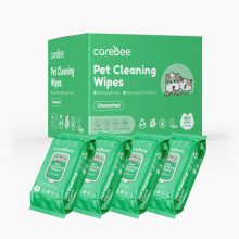CareBee Pet Wipes for Dogs and Cats, Hypoallergenic Unscented Grooming Wipes, Hydrating Textured Wipes for Paws, Body and Bums, 100 Count -(Pack of 4)