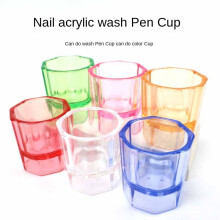 (6PCS) Acrylic Nail Art Cups Colorful Octagonal Small Cups Nail Polish Mixing Palette Wash Pen Holder