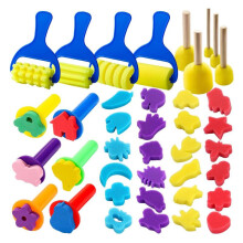 39Pcs Sponge Paint Brushes Set with Rollers Stamps DIY Craft Foam Painting Tools for Kids