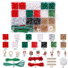 (E) 24 Grid Christmas Beads Set for Bracelet Making Kit DIY Jewelry Necklace Craft Supplies Holiday Gift Box