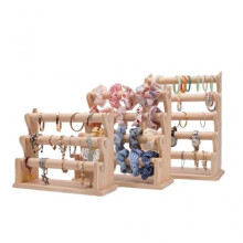 (Four layers of logs) Wooden Bracelet Holder Display Stand Jewelry Organizer Rack for Necklaces Bangles Anklets