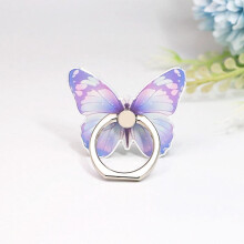 Purple 360 Degree Adjustable Phone Holder Ring Butterfly Pattern, Cute Metal Smartphone Ring with Button Buckle, Zinc Alloy Grip for