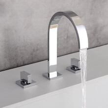 (Silver) Waterfall Basin Taps, Double Handle 3 Hole Basin Mixer Tap, Brass Waterfall Taps for Bathroom Sink